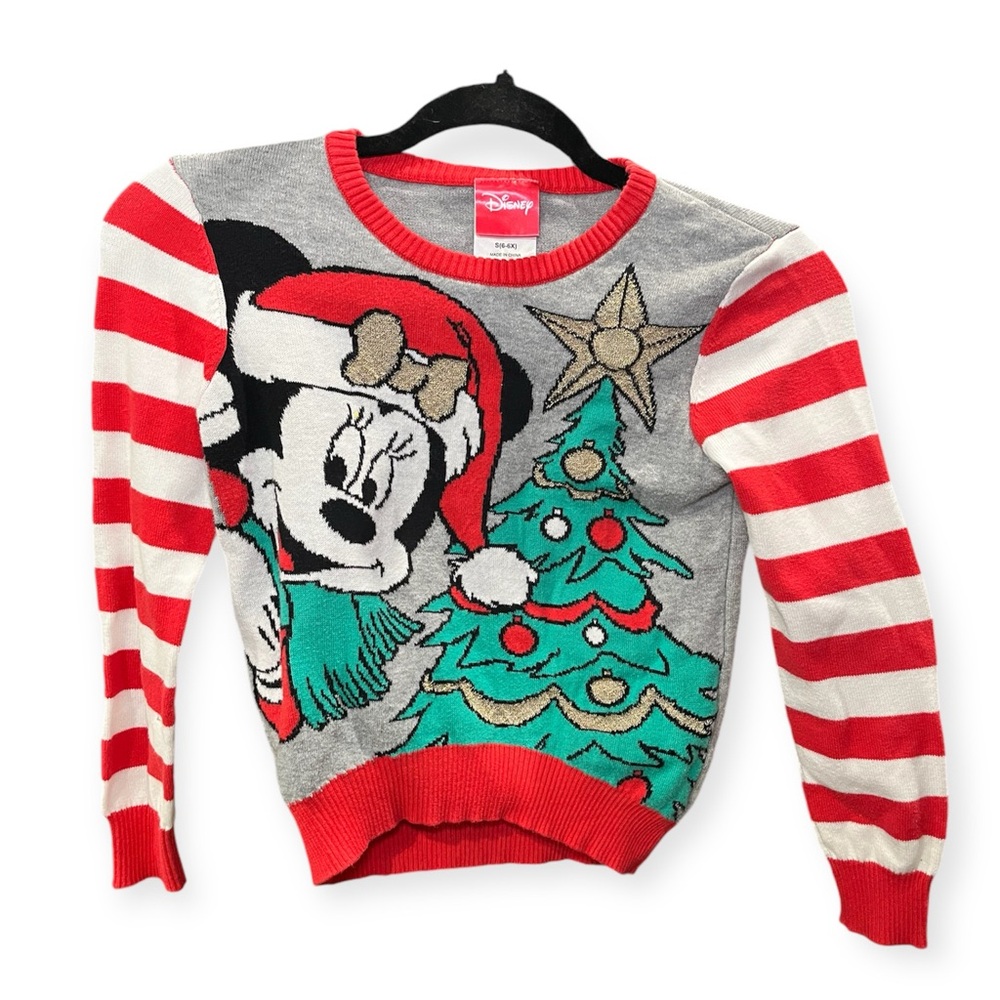 DISNEY Minnie Mouse Christmas Sweater Light Up Star Size S 6-6X Tree